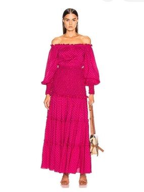 Alexis Fuchsia Off-Shoulder Polka Dot Maxi Dress